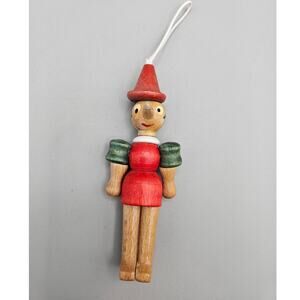 Vintage Italy Wooden Pinocchio Gepetto Moveable Articulated 4 1/4" Ornament